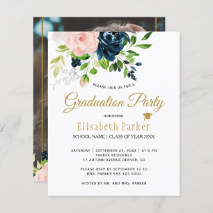 Budget floral photo fête de graduation Invitation