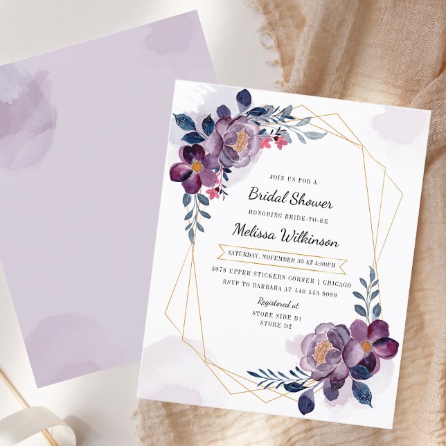 Budget Floral Purple Blush Botanique Fête des mari (Floral Purple Botanical Bridal Shower Invitation)