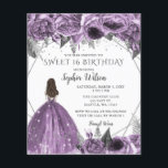 Budget Floral Purple Princess Sweet 16 Invitation<br><div class="desc">Budget Élégant Argent Floral Purple Robe Étincelante Douce 16 Invitation</div>
