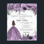 Budget Floral Purple Princess Sweet 16 Invitation<br><div class="desc">Budget Élégant Argent Floral Purple Robe Étincelante Douce 16 Invitation</div>