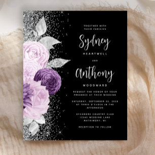 Budget Floral Purple Silver Mariage de script noir
