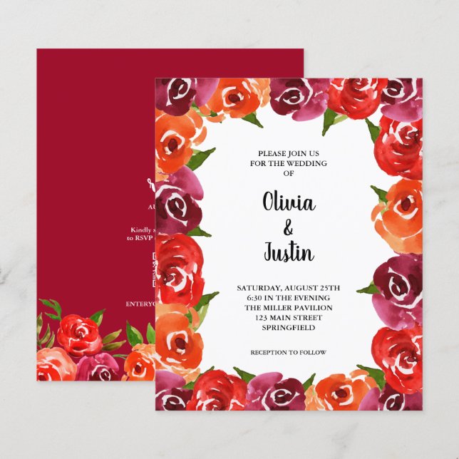 Budget Floral QR Code de mariage Invitations (Devant / Derrière)