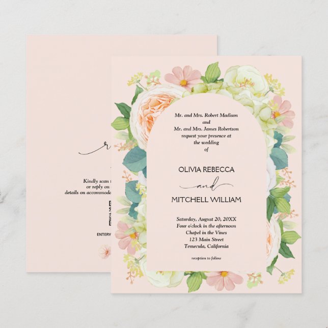 Budget Floral QR Code de mariage Invitations (Devant / Derrière)