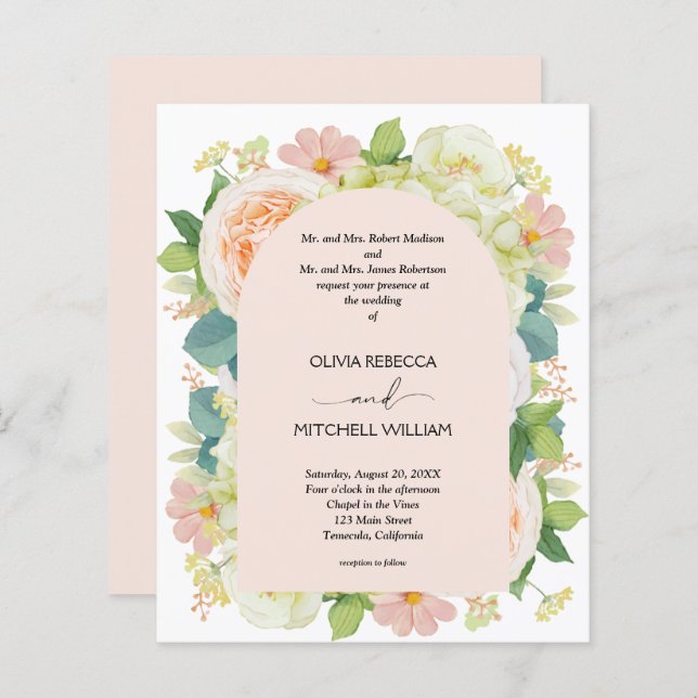 Budget Floral QR Code de mariage Invitations (Devant / Derrière)