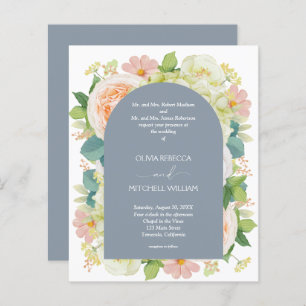 Budget Floral QR Code Dusty Blue Wedding Invite