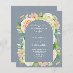 Budget Floral QR Code Dusty Blue Wedding Invite
