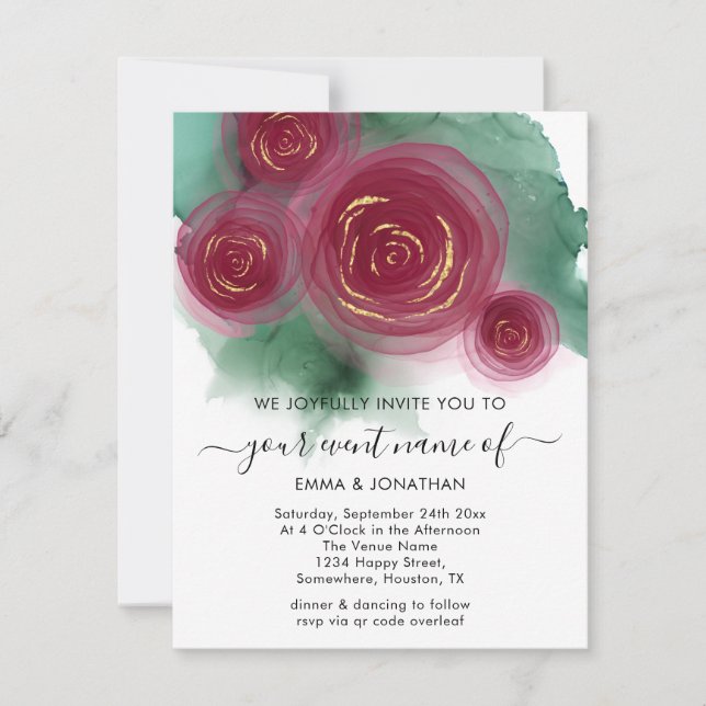 Budget Floral QR Code Rose Gold Marsala Blanc (Devant)