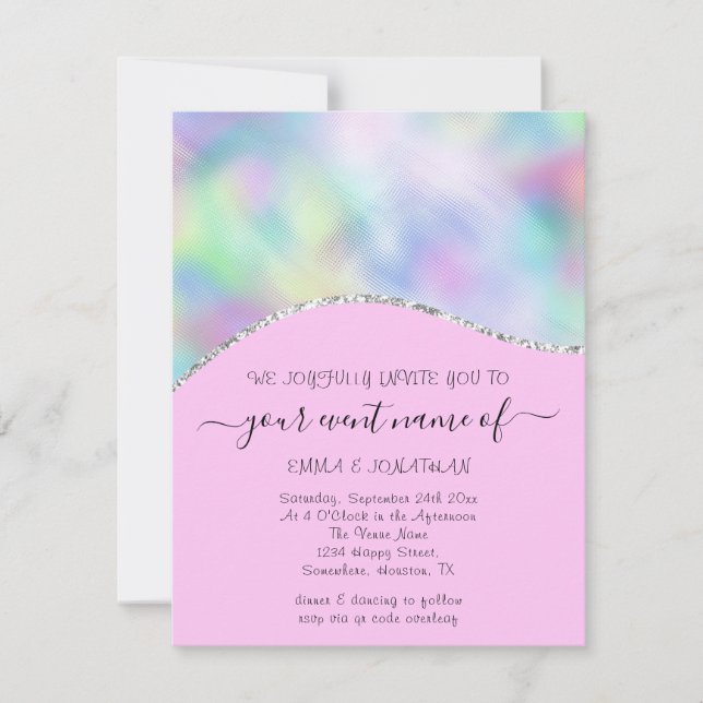 Budget Floral QR Code Rose Holographe Vagues (Devant)