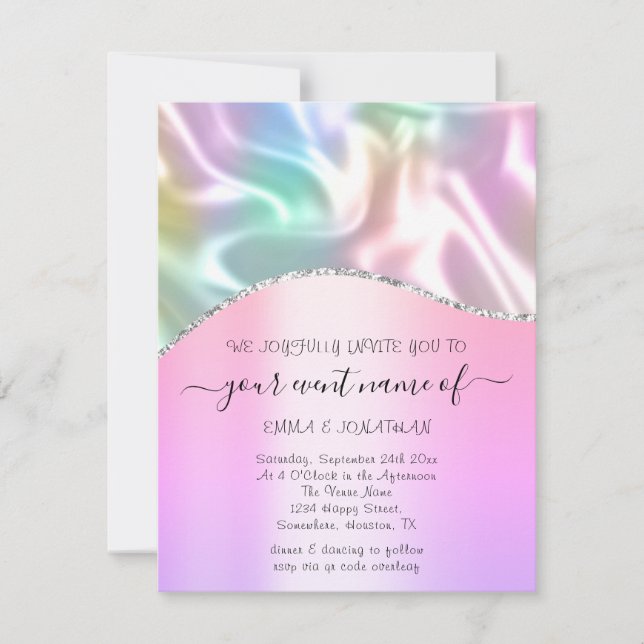 Budget Floral QR Code rose Holographique (Devant)