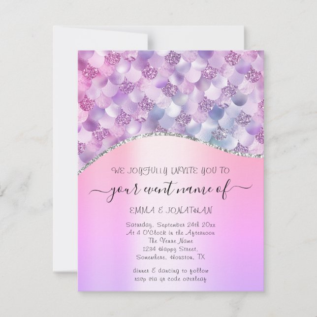 Budget Floral QR Code rose Holographique Sirène (Devant)