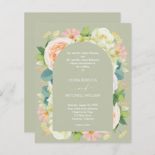 Budget Floral QR Code Sage Green Wedding Invite