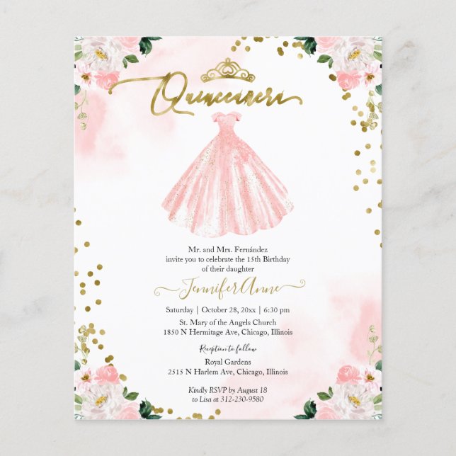 Budget floral Quinceanera Invitation Bilingue (Devant)