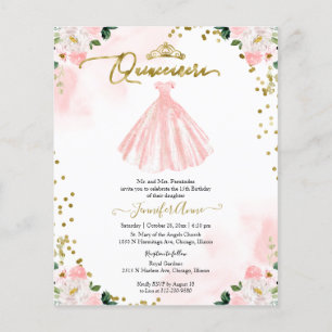 Budget floral Quinceanera Invitation Bilingue
