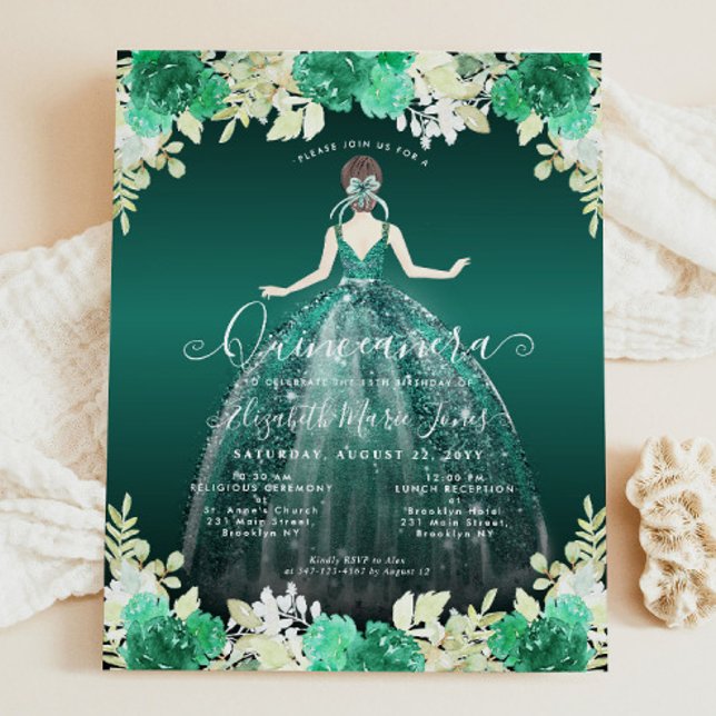 Budget Floral Robe verte Gown Quinceanera Invitati (Créateur téléchargé)
