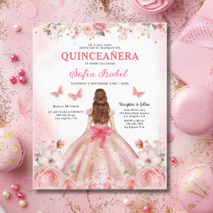 Budget Floral rose Bilingue Espagnol Quinceanera