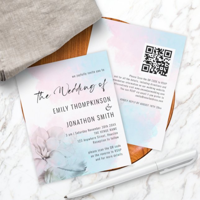 Budget Floral Rose Bleu Laver QR Mariage Invitatio (Créateur téléchargé)