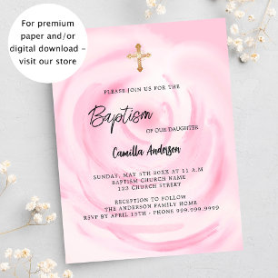 Budget floral rose fille Baptême invitation