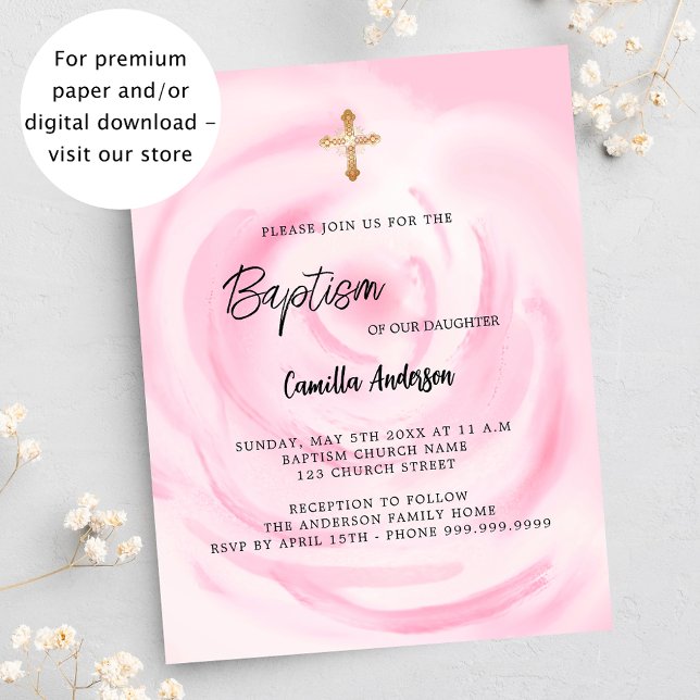 Budget floral rose fille Baptême invitation (Créateur téléchargé)