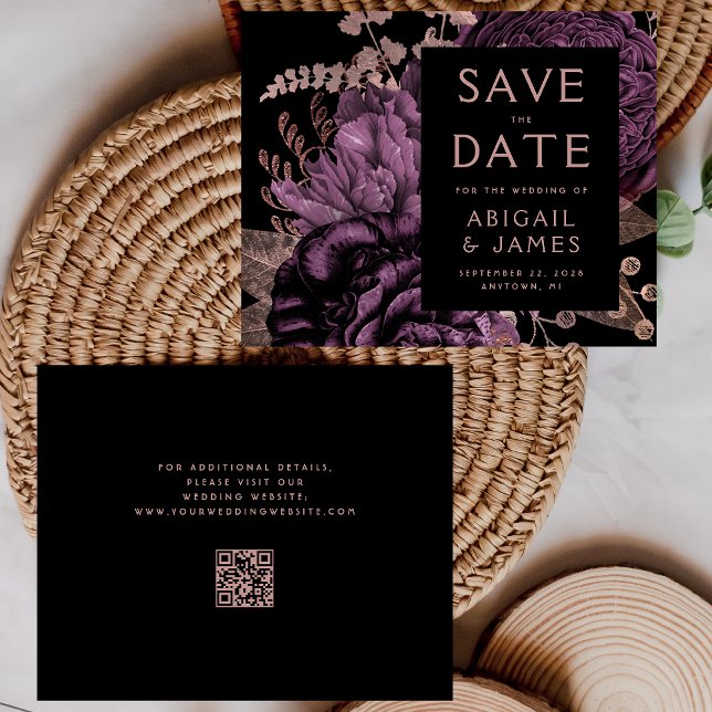 Budget Floral Rose Gold Fleur Violette QR Code Enr (Créateur téléchargé)