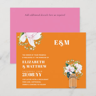BUDGET Floral rose Magnolias Green Wedding Invitat