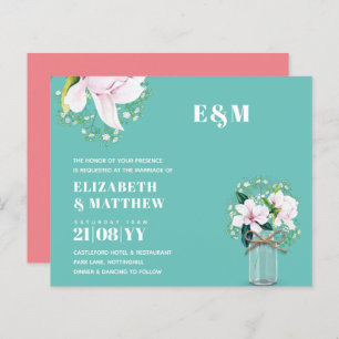 BUDGET Floral rose Magnolias Green Wedding Invitat