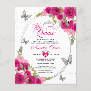 BUDGET Floral rose papillon en argent Quinceañera
