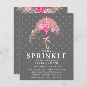 Budget Floral rose parapluie Baby shower Invitatio