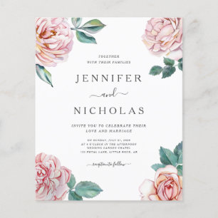 Budget Floral Rose Pink Peonies Faire-part de mari