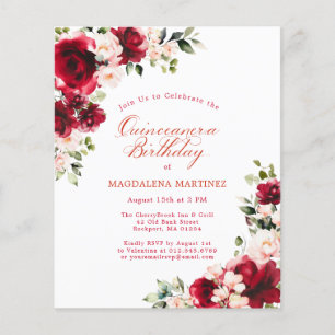 Budget Floral Rose rouge Invitation Anniversaire