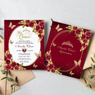 BUDGET Floral Rouge Or Tiara Butterfly Quinceañera