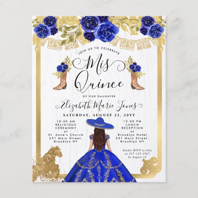 Budget Floral Royal Blue Gold Charra Quinceanera (Devant)