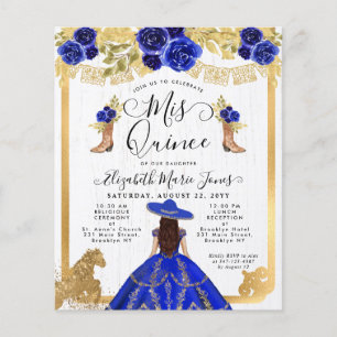Budget Floral Royal Blue Gold Charra Quinceanera