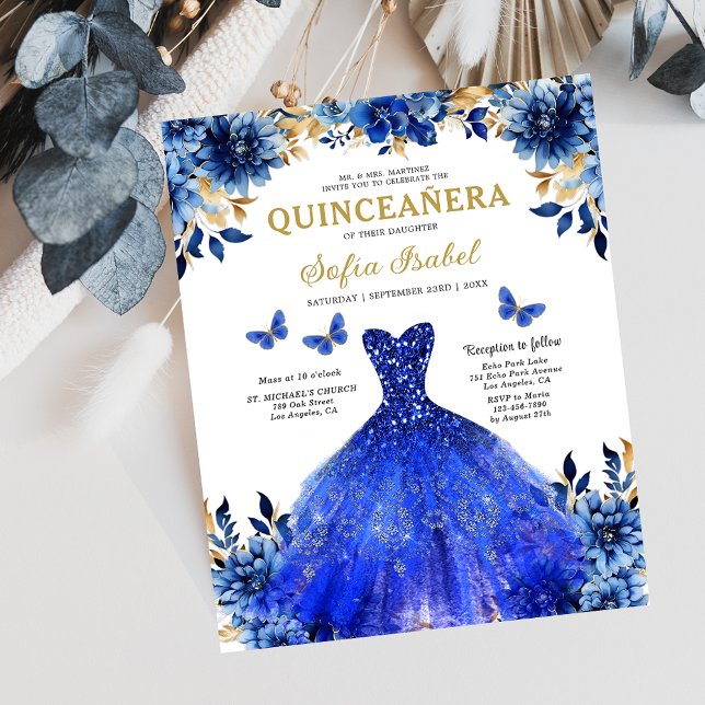 Budget Floral Royal Blue Princess Quinceanera (Créateur téléchargé)