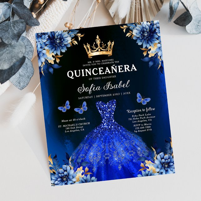 Budget Floral Royal Blue Princess Quinceanera (Créateur téléchargé)