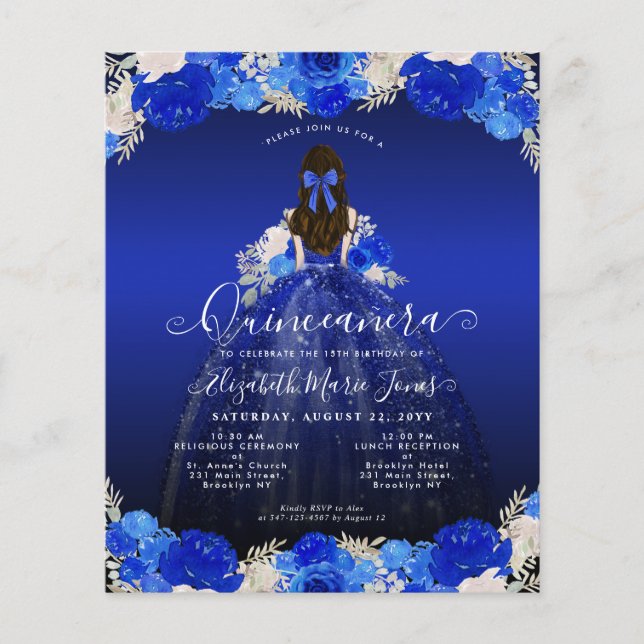 Budget Floral Royal Blue robe Quinceanera Invitati (Devant)