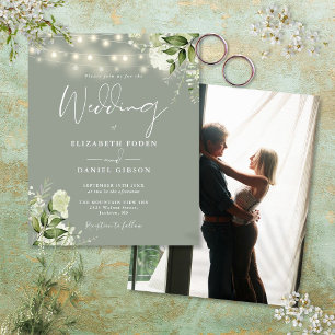 Budget Floral Sage Green Photo Mariage Invitation