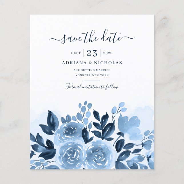 Budget Floral Script Wedding Enregistrer La Date (Devant)