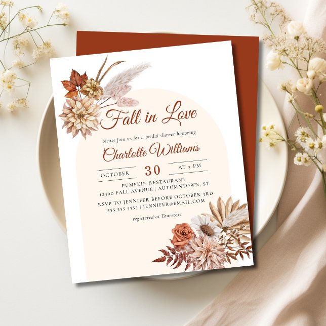 Budget Floral Terracotta Boho Fête des mariées Inv (fall in love bridal shower)