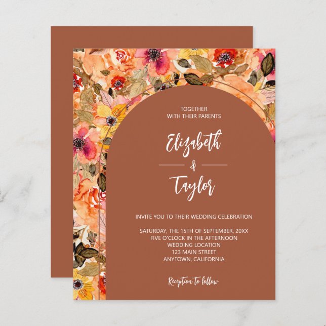 Budget Floral Terracotta Tout En Un Mariage Invite (Devant / Derrière)