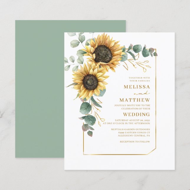 Budget Floral Tournesol Eucalyptus Mariage Invitat (Devant / Derrière)