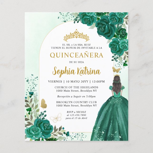 Budget Floral Vert BILINGUE Espagnol Quinceanera (Dos)