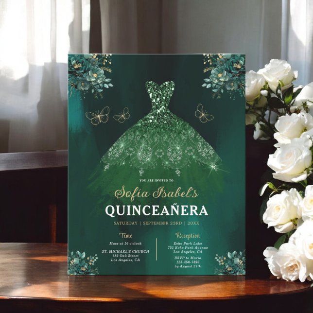 Budget Floral Vert Bilingue Espagnol Quinceanera (Créateur téléchargé)