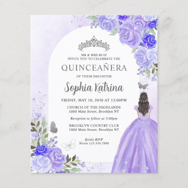Budget Floral Violet Violet Princesse Quinceanera (Devant)