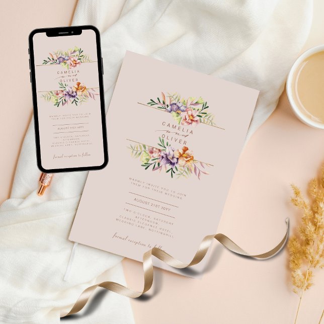 Budget Floral Wedding Invitations Boho Fleurs sauv (Créateur téléchargé)