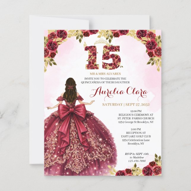 BUDGET Florale Rouge Princesse Coquette Quinceaner (Devant)