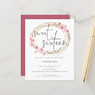 Budget Florals Sweet sixteen Invitation d'annivers