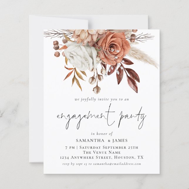 Budget Florals Terracotta Engagement Invitation (Devant)