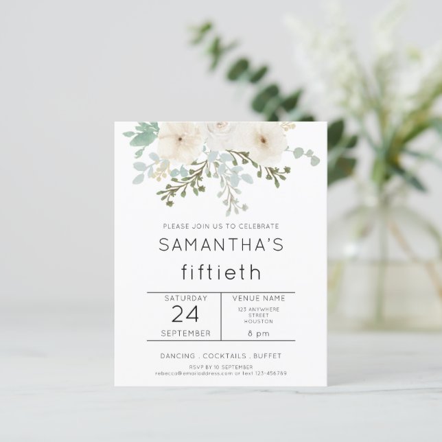 Budget Flore blanche Invitation 50e anniversaire (Debout devant)