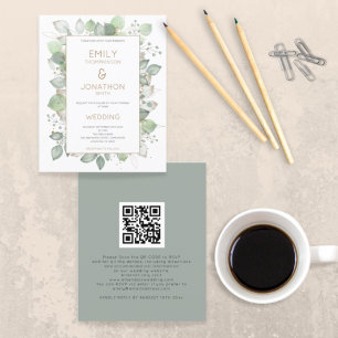 Budget Foliage Gold Sage QR Code Mariage Invitatio
