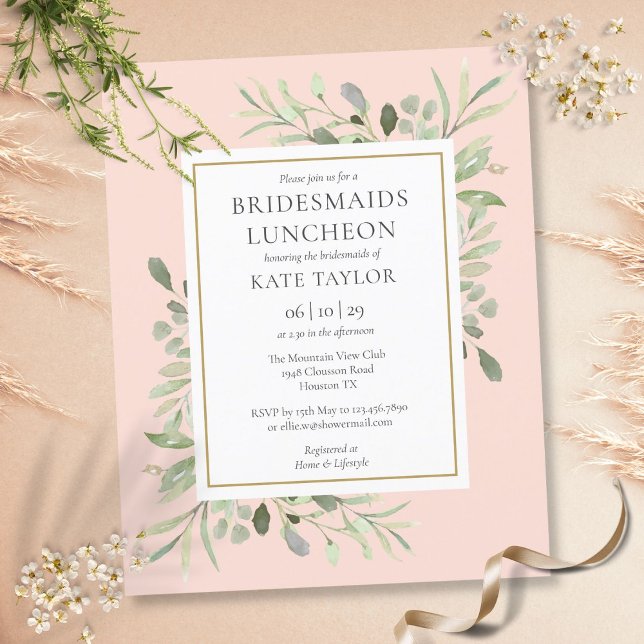 Budget Foliage Pink Bridesmaitres Invitation de dé (Budget Foliage Pink Bridesmaids Luncheon Invite)